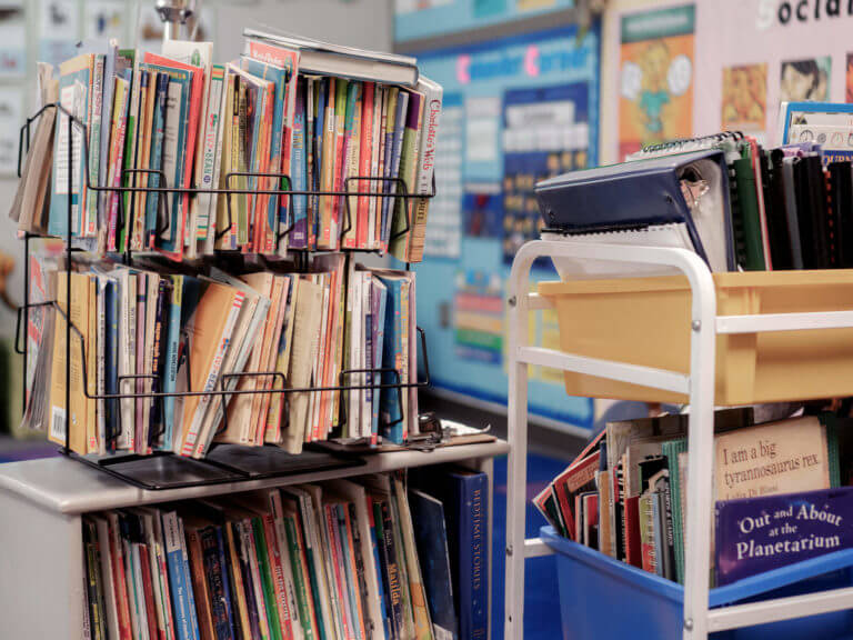 Book rack in classroom