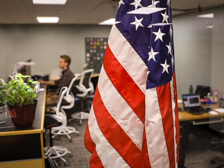 A flag in a veteran resource center